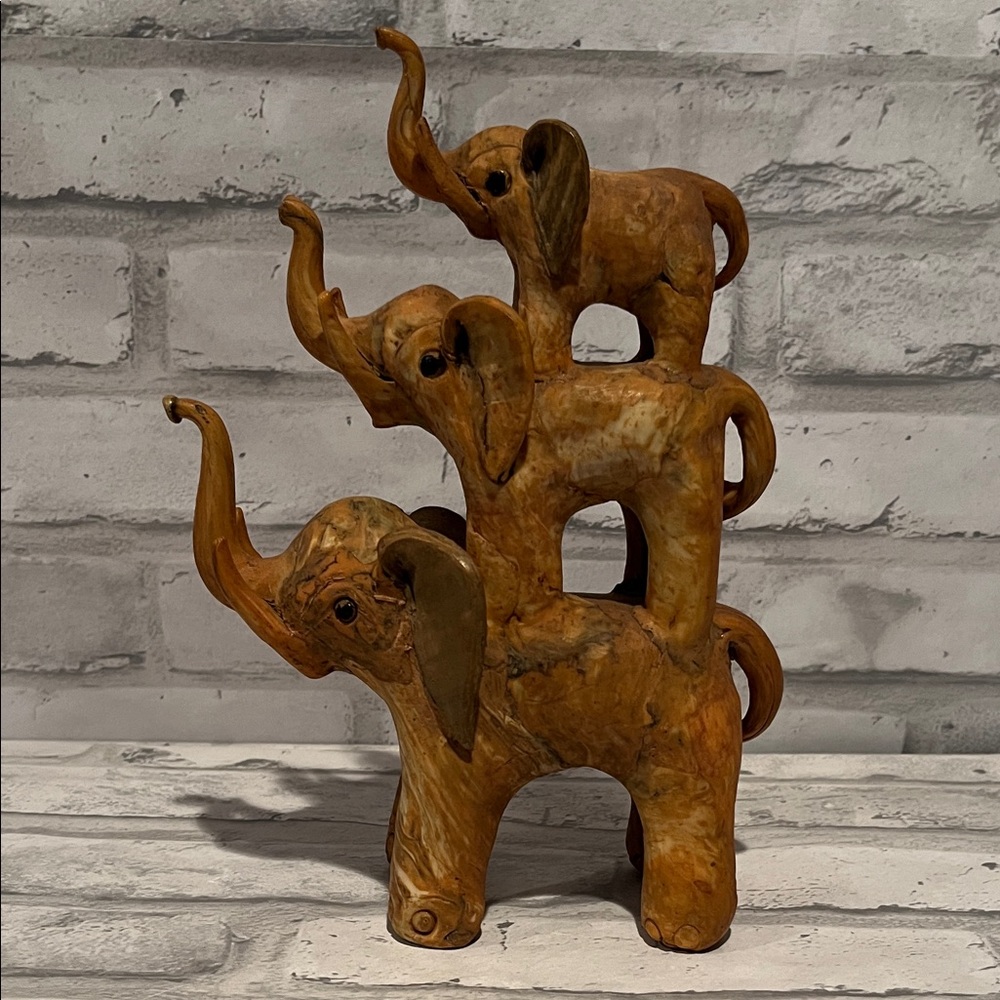 Artisan Elephant Trio Sculpture